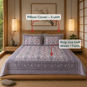 Jaipuri Floral Hand Block Printed 100% Cotton <b>King</b> <b>Size</b> 200 TC Bedsheet Set Soft Durable Breathable Eco-friendly All Season - Product Image 6