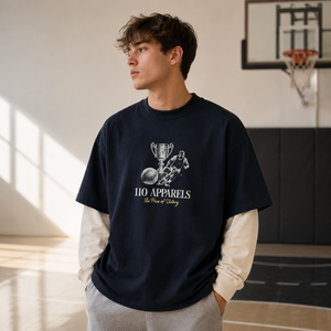 เสื้อยืดโอเวอร์ไซส์แขนสั้นผู้ชาย พิมพ์ลายสกรีน คอกลม ผ้าคอตตอนเจอร์ซีย์ 320 กรัม แต่งขอบตัดกัน สไตล์สตรีท พร้อมโลโก้แบบกำหนดเอง รุ่นวันเท็น - Product Image 6