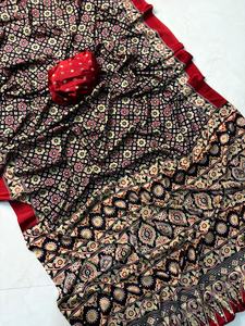 Nouveau Saree en Soie Gajji Pure et Douce Ajrakh Bandhej Lagdi Saurya Style de Vie Modèle 008 Séchage Rapide Style Formel Toutes Saisons - Product Image 2