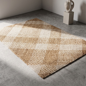 Textured Handwoven Jute <b>Rug</b> Modern Anti-Slip <b>Beige</b> <b>Cream</b> Geometric Pattern Flatweave Living Room Home Decor - Product Image 5