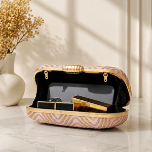 Blush for Diamond Lattice Sequin Magnetic Sparkling Designer Embroidery <b>Clutch</b> for Women <b>Wedding</b> and Celebration Use - Product Image 3