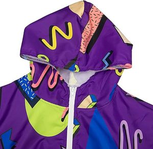 Women's Purple Geometric Print Full Length Zipper Jumpsuit Style Sporty Wear Breathable <b>Knitted</b> Spandex Polyester One <b>Set</b> - Product Image 3