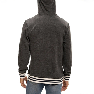 En gros Sweat à capuche universitaire en molleton de coton avec bordure côtelée rayée, poche kangourou, style streetwear et décontracté - Product Image 4