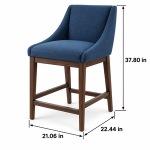 Chaise de comptoir moderne bleue rembourrée et confortable avec tabouret de bar pour îlot de cuisine, salle à manger, structure en bois et base en métal - Product Image 2