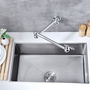 Rubinetto da cucina a parete pieghevole a doppia maniglia in acciaio inossidabile 304 lucidato e ottone - Product Image 6