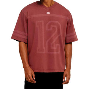 Camiseta de Fútbol Americano Oversize con Cuello en V para Hombre 2026, Mezcla de Algodón Lavado, Color Granate, Ropa Deportiva, Impresión de Número Personalizado, Marca Privada OEM - Product Image 1