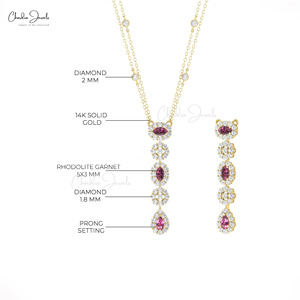Natural 0.63 CTW Rhodolite Garnet & Diamond <b>Necklace</b> with 14k Solid Gold <b>Long</b> Chain Lariat <b>Necklace</b> Direct Wholesale Suppliers - Product Image 4
