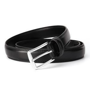 Black Cowhide Leather Formal Belt With <b>Silver</b> Rectangular Buckle Durable One Piece Molding Style - Product Image 3