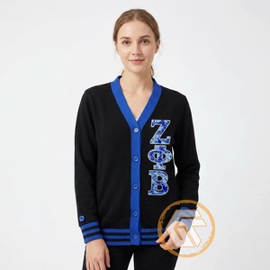Cárdigan Acrílico con Cuello en V para Mujer, Personalizado, de Bajo Precio y Alta Calidad, con el Logotipo de Zeta Phi Beta, Ropa de Sororidad, Diseño Personalizado - Product Image 4