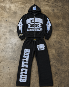 Custom Black Winter Solid Vintage Wash Zip <b>Hoodie</b> Jogger Set for Streetwear <b>Lightweight</b> Cotton Fleece Logo Men Casual - Product Image 6
