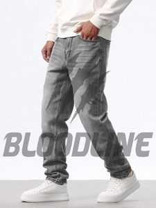 กางเกงยีนส์เดนิมทรงตรงสีเทาสำหรับผู้ชาย ยี่ห้อ BLOODLINE รุ่น Stonewashed เอวกลาง ผ้าฝ้าย สไตล์ลำลองสำหรับฤดูใบไม้ร่วง - Product Image 2