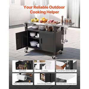 Carrello per Barbecue da Esterno con Armadietto Portaoggetti, Ripiano Superiore in Acciaio Inox da 55,1 Pollici, Isola Cucina Impermeabile - Product Image 5