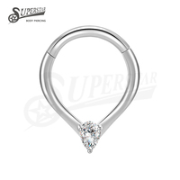 SUPERSTAR Anneau clicker en acier inoxydable 316L, forme goutte d'eau, serti de zircone cubique, pour piercing de nez, de septum, de daith et de hélix