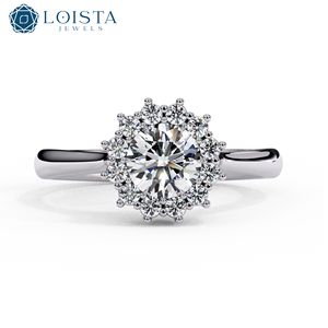 LOISTA Women's Platinum Round Diamond Engagement Ring with Halo <b>Cluster</b> GIA Certified Natural Diamonds Classic Style - Product Image 1