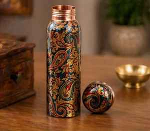 Premium Handmade Pure Copper <b>1L</b> Eco-Friendly Leakproof Vintage Floral Print Customizable Designer Water <b>Bottle</b> Multifunctional - Product Image 6