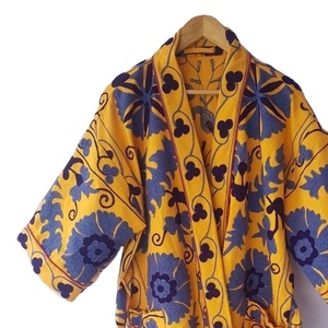Wholesale casual Boho vintage kantha sequins embroidery work kimono <b>robe</b> fashion <b>beach</b> kimono jacket quilted reversible jacket - Product Image 2