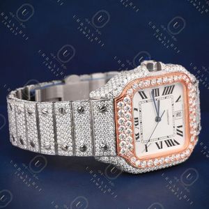 Reloj mecánico artesanal con caja de acero inoxidable, correa de acero inoxidable, lectura analógica, diamantes moissanita con claridad VS VVS EF - Product Image 5