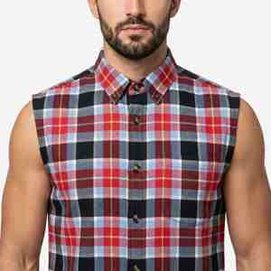 Manufacturer Custom Heavyweight Men's Sleeveless <b>Plaid</b> Flannel <b>Shirt</b> Button Down Collar Casual Cotton Top Summer Men <b>Plaid</b> <b>Shirt</b> - Product Image 4