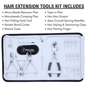Kit d'outils pour extensions capillaires : pinces de coiffage, ciseaux, aiguille courbée, pince à mèches, étui, pince à bandes adhésives, coupe-bandes, pince à sertir - Product Image 2
