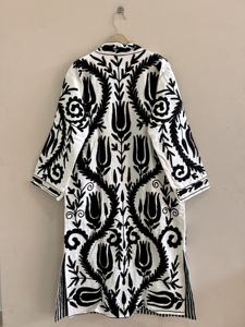 Indian Handmade Woven Finished Suzani Cotton Lightweight Embroidered Long Coat Women Bohemian <b>Vintage</b> <b>Jacket</b> - Product Image 3