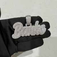 Pendentif Thème Femmes en Argent 925 Plaqué Rhodium avec Strass en Cristal et Lettre, Style Hip-Hop Unisexe