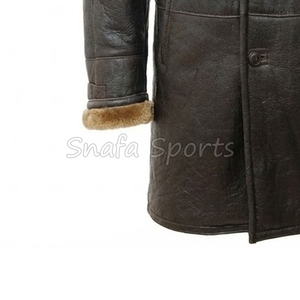 <b>Men's</b> Sheepskin Leather Trench <b>Jackets</b> <b>Shearling</b> Black Vintage Style Winter Warm Faux Fur Long leather Coat - Product Image 4