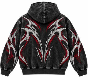 Sudadera con Capucha y Cremallera para Hombre, Negra, Roja y Blanca, con Estampado Tribal, Corte Holgado, Tejida en Poliéster, Estilo Hip Hop, para Otoño - Product Image 2