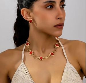 European American Retro Light Luxury Style Women's <b>Necklace</b> Earrings Set Zinc Alloy Inlaid Zircon Anniversary Collar Bone <b>Chain</b> - Product Image 2
