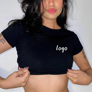 Camiseta Corta de Verano para Mujer, Estilo Coreano, Corte Regular, Algodón Elástico, con Logotipo Estampado en el Cuello, Personalizada por el Fabricante - Product Image 5