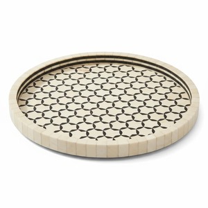 Bandeja de Servir Redonda de Lujo Hecha a Mano con Incrustaciones de Hueso, Mosaico Geométrico Blanco y Negro, Bandeja Decorativa para Mesa de Centro, Otomana, Desayuno - Product Image 6