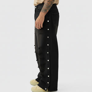 Jeans de Pierna Ancha de Alta Calidad 2026, Pantalones Vaqueros con Logotipo Personalizado, Diseño Retro Holgado para Hombre con Botón Lateral 2026 - Product Image 4