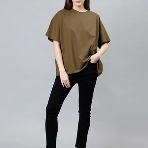 Camiseta cómoda para mujer, informal, de manga corta, cuello redondo, mezcla de algodón, suave, transpirable, top de moda de verano, corte relajado, en oferta. - Product Image 3