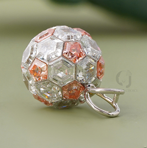 14K Yellow Gold 8.50 CT Lab Grown Diamond Ball Pendant Hexagon Pentagon Cut Pink White Near Colorless Invisible Setting Charm - Product Image 4