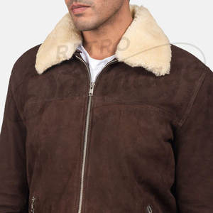 Veste en cuir suédé marron pour homme de qualité supérieure, col en fausse fourrure, coupe ajustée, veste bomber d'hiver, veste décontractée pour homme - Product Image 2