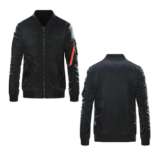Blouson bomber noir pour homme, col rabattable, fermeture éclair, coupe-vent, style décontracté, vêtement d'automne, extérieur en polyester, coupe régulière, confortable - Product Image 3