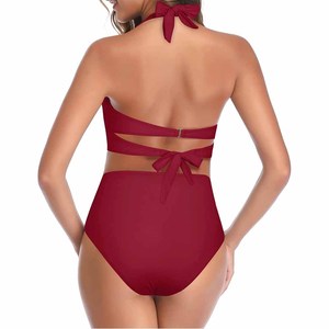 <b>Top</b> Quality Purple Bikini Set For Women's <b>Crossed</b> Halter <b>Top</b> Hipster Bottom Solid Color Stretch Swimwear Contrast Binding - Product Image 2