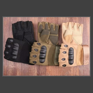 Breathable Anti <b>Slip</b> Protection Tactical Gloves <b>Half</b> Finger Leather Hook & Loop Closure Unisex Cycling Gloves - Product Image 5