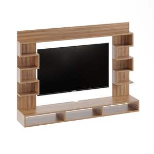 Meuble TV mural en bois d'ingénierie |   Support pour décodeur et meuble TV avec étagères pour livres et décorations |   Teck exotique - Product Image 2