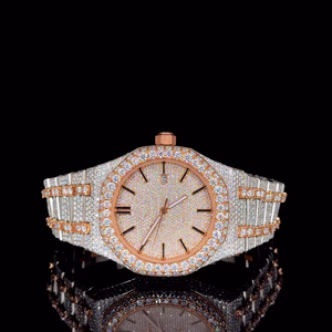Montre de luxe entièrement sertie de moissanite, en argent et rose gold, conçue pour un style audacieux, haut de gamme et tendance, idéale pour les bijoux hip-hop. - Product Image 3