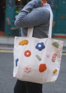 Bolsa de tela de algodón con parche de chenilla, reutilizable, para compras, para el hombro, para llevar la compra, para mujer, regalos promocionales, embalaje. - Product Image 4