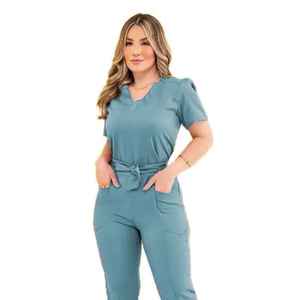 Beauty Salon Hospital Uniform Women <b>Scrubs</b> <b>Top</b> with Classic V-Neck Medical Nursing Cotton Woven <b>Scrub</b> Set - Product Image 2