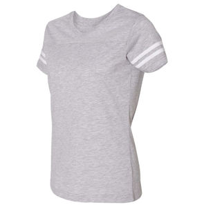 Sportswear V-Neck T Shirts With Striped Sleeves Women's V-Neck Tee Custom Logo And Design Women T-Shirt Reasonable Price - Product Image 5