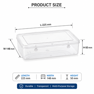 Clear <b>Plastic</b> Office Organizer Rectangular <b>Lid</b> 1 Layer Minimalist Design Waterproof Durable Stackable Storage Box for Desk Use - Product Image 2