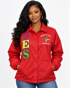 Veste de coach à manches longues style OES avec boutons, motif Ordre de l'Étoile d'Orient, veste élégante brodée sur mesure, fournisseur de premier plan - Product Image 5