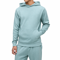 Sweater Hoodie Pria Biru Muda Bahan Fleece Warna Solid Regular Fit Desain Saku Pakaian Kasual Gaya Musim Gugur 100% Katun Rajut