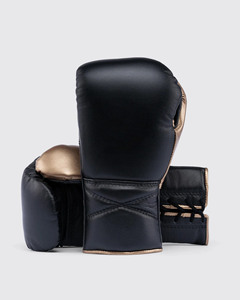 Guantes de Boxeo OEM de Primera Calidad, de Cuero, con Cordones, Dedos Completos, para Entrenamiento y Sparring de Adultos, con Detalles en Negro y Dorado, para Gimnasio - Product Image 5