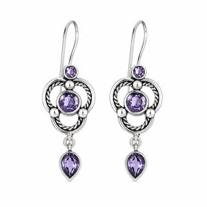 Pendientes de gota de amatista púrpura |   Pendientes Colgantes de Plata Oxidada para Mujer |   Proveedor de Joyería al Estilo Boho Bollywood al por Mayor en India - Product Image 1