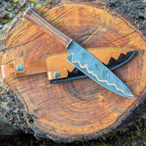 Cuchillo de Chef Burraq, Hecho a Mano con Acero de Damasco, Hoja de 7 Pulgadas, Grosor de 3.0 mm, Mango de Madera, Funda de Cuero Premium, Nuevo - Product Image 5