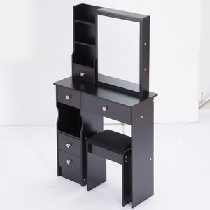 29.2\" Kids' Desktop Vanity Table Set <b>Cushioned</b> Stool Large Right Slide Mirror Multi-Layer High Capacity <b>Small</b> Size Left Drawer - Product Image 4