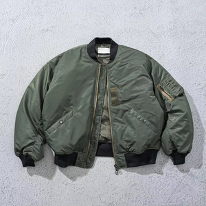 Servicio OEM, Chaqueta Bomber Vintage Personalizada, Bordado Térmico, Cuello Alto, Cierre de Cremallera, Diseño Casual Holgado para Invierno, Chaquetas para Hombre - Product Image 2